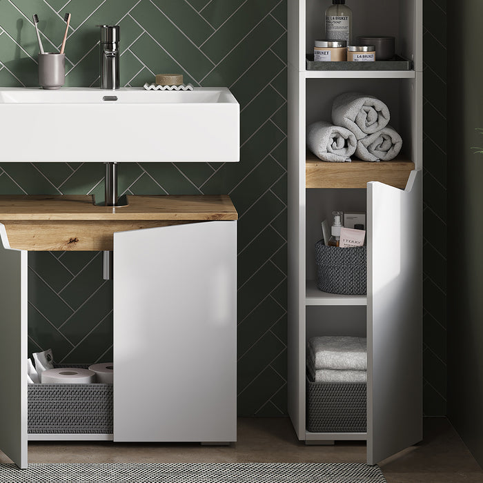 Vicco Armadio per il bagno Bianco 30 x 180 cm con ante e vani a giorno