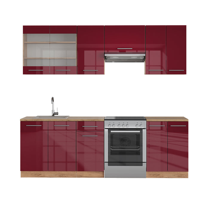 Vicco Cucina componibile Bordeaux lucido/rovere dorato 240 cm senza piano di lavoro