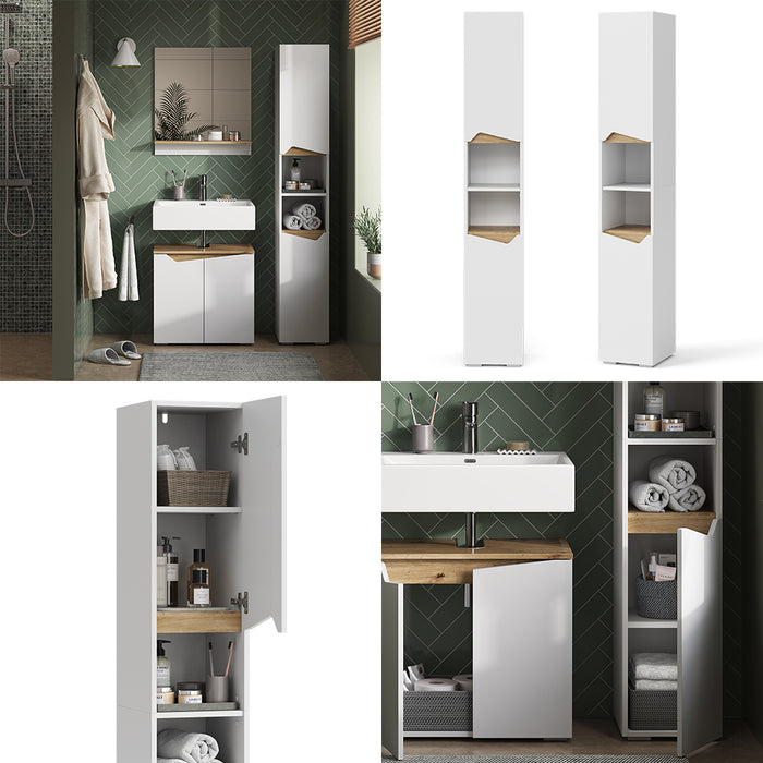 Vicco Armadio per il bagno Bianco 30 x 180 cm con ante e vani a giorno