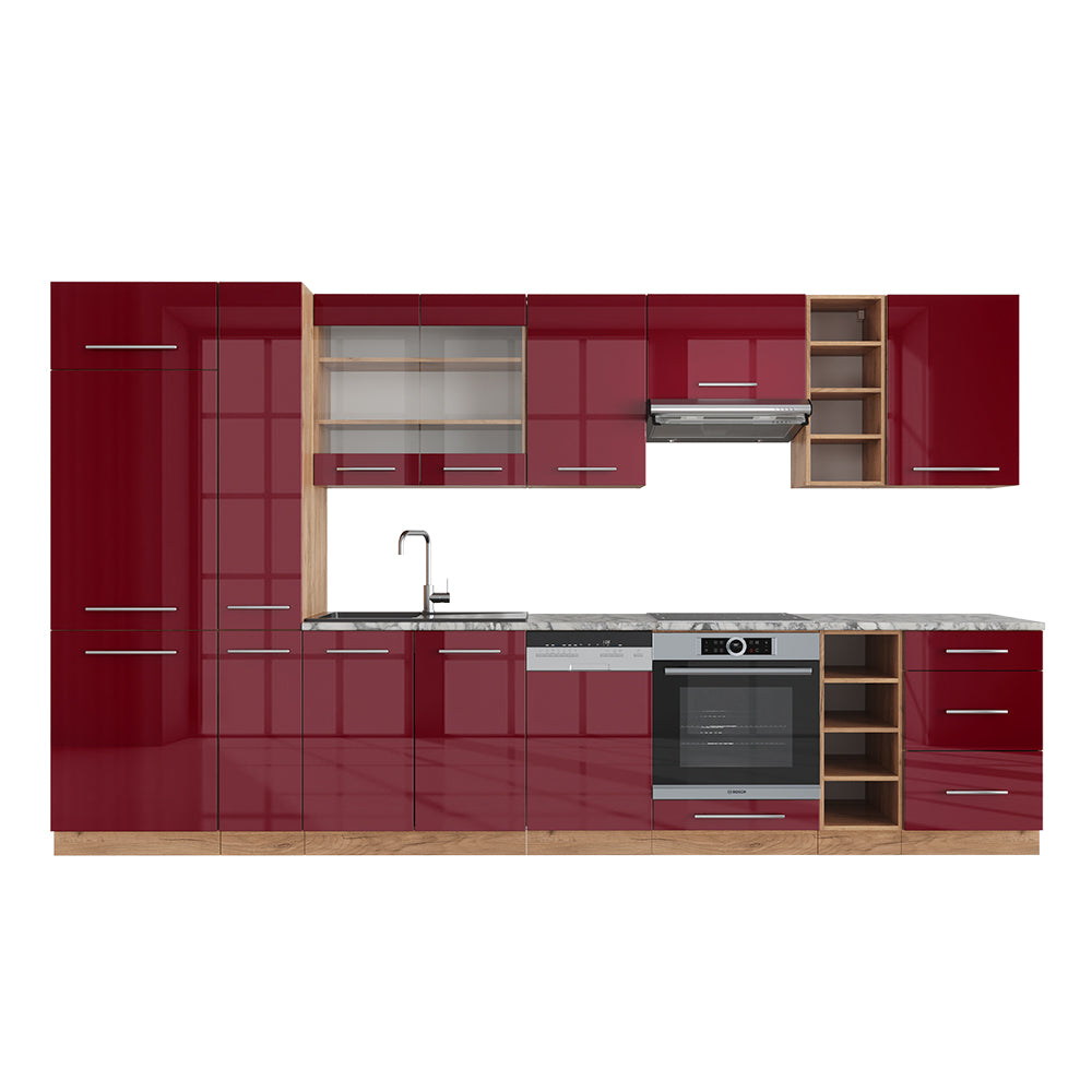 Vicco Cucina componibile Bordeaux lucido/rovere dorato 355 cm , PL Marmo