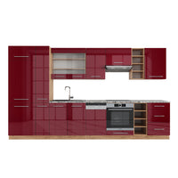 Vicco Cucina componibile Bordeaux lucido/rovere dorato 355 cm , PL Marmo