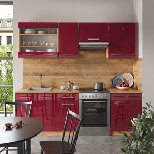 Vicco Cucina componibile Bordeaux lucido/rovere dorato 240 cm , PL Rovere