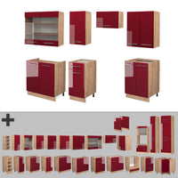 Vicco Cucina componibile Bordeaux lucido/rovere dorato 240 cm senza piano di lavoro