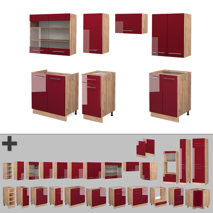 Vicco Cucina componibile Bordeaux lucido/rovere dorato 240 cm , PL Antracite