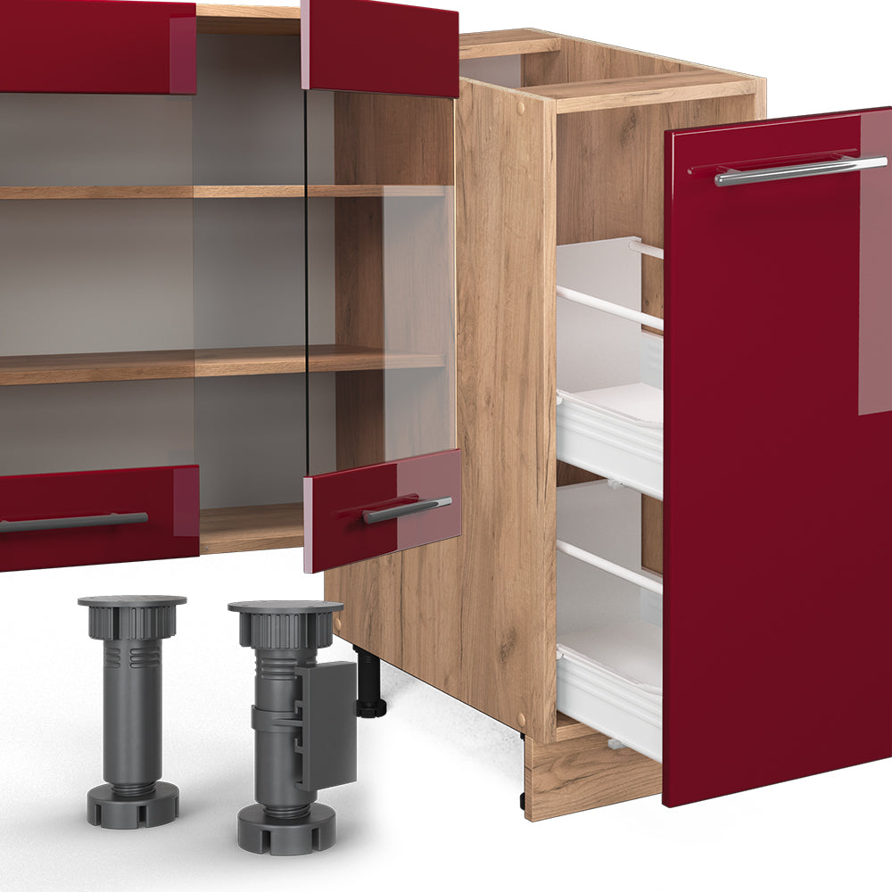 Vicco Cucina componibile Bordeaux lucido/rovere dorato 280 cm , PL Antracite