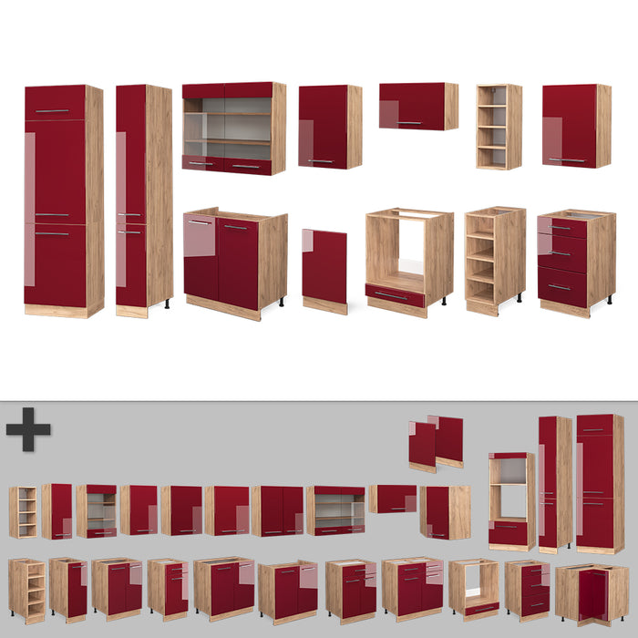 Vicco Cucina componibile Bordeaux lucido/rovere dorato 355 cm senza piano di lavoro