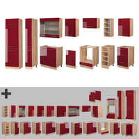 Vicco Cucina componibile Bordeaux lucido/rovere dorato 355 cm , PL Marmo