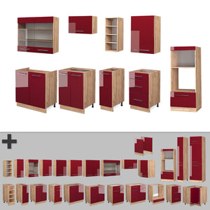 Vicco Cucina componibile Bordeaux lucido/rovere dorato 280 cm , PL Rovere