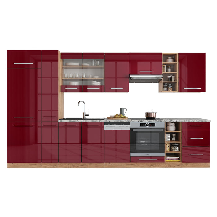Vicco Cucina componibile Bordeaux lucido/rovere dorato 355 cm , PL Rovere