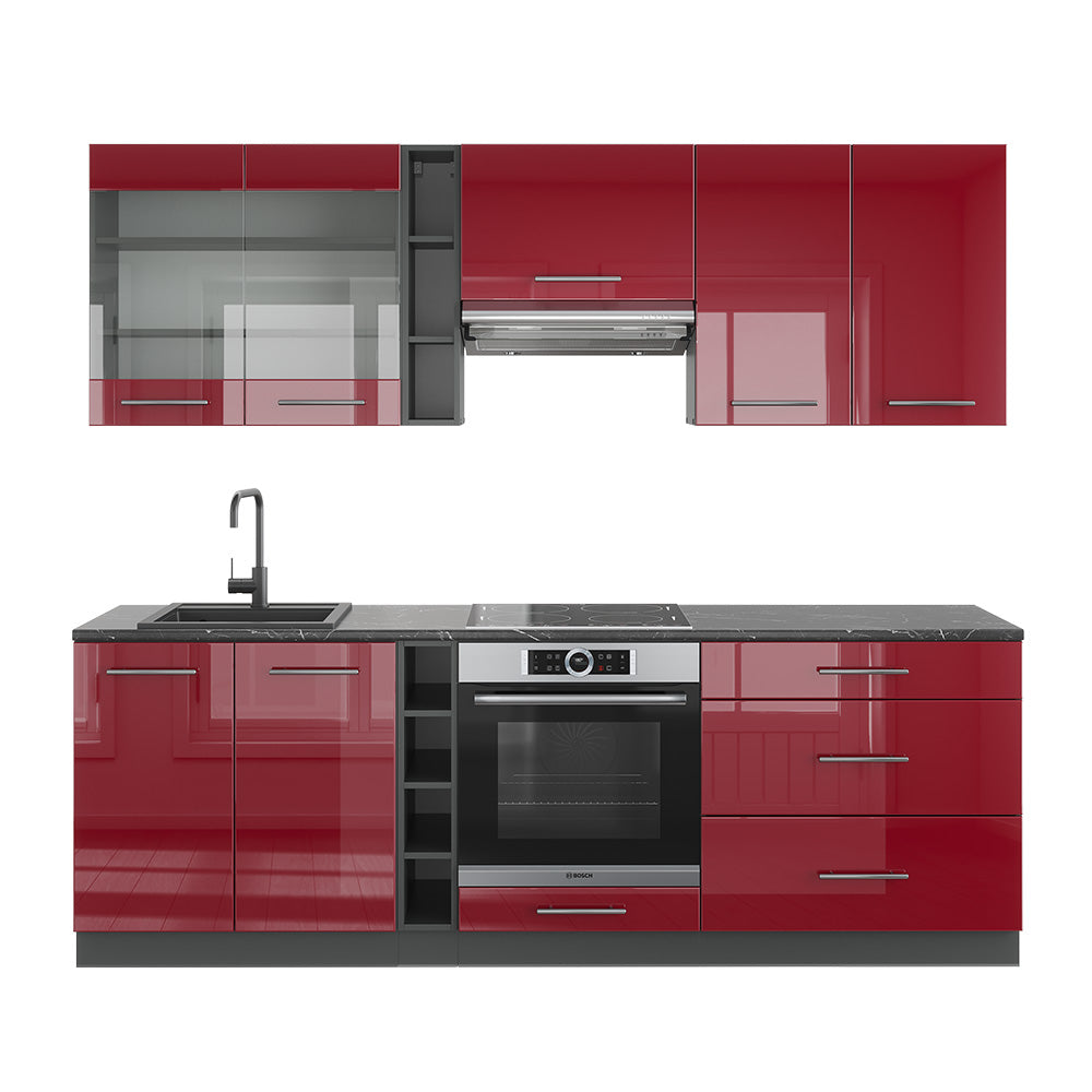 Vicco Cucina componibile Bordeaux lucido/antracite 235 cm senza piano di lavoro