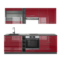 Vicco Cucina componibile Bordeaux lucido/antracite 235 cm senza piano di lavoro