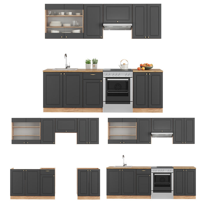 Vicco Cucina componibile Antracite Country House/oro Kraft Oak 240 cm , PL Antracite