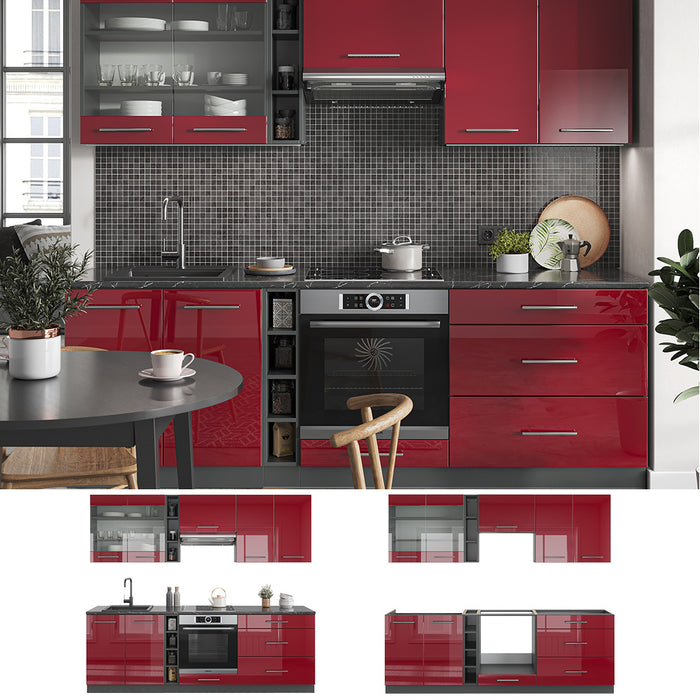 Vicco Cucina componibile Bordeaux lucido/antracite 235 cm , PL Rovere