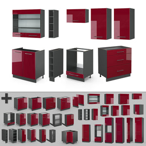 Vicco Cucina componibile Bordeaux lucido/antracite 235 cm senza piano di lavoro