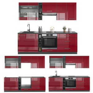 Vicco Cucina componibile Bordeaux lucido/antracite 235 cm senza piano di lavoro