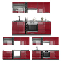 Vicco Cucina componibile Bordeaux lucido/antracite 235 cm , PL Marmo