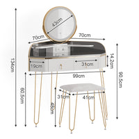 Vicco Tavolo da trucco ad angolo Bianco lucido 99 cm con specchio LED, sgabello e USB