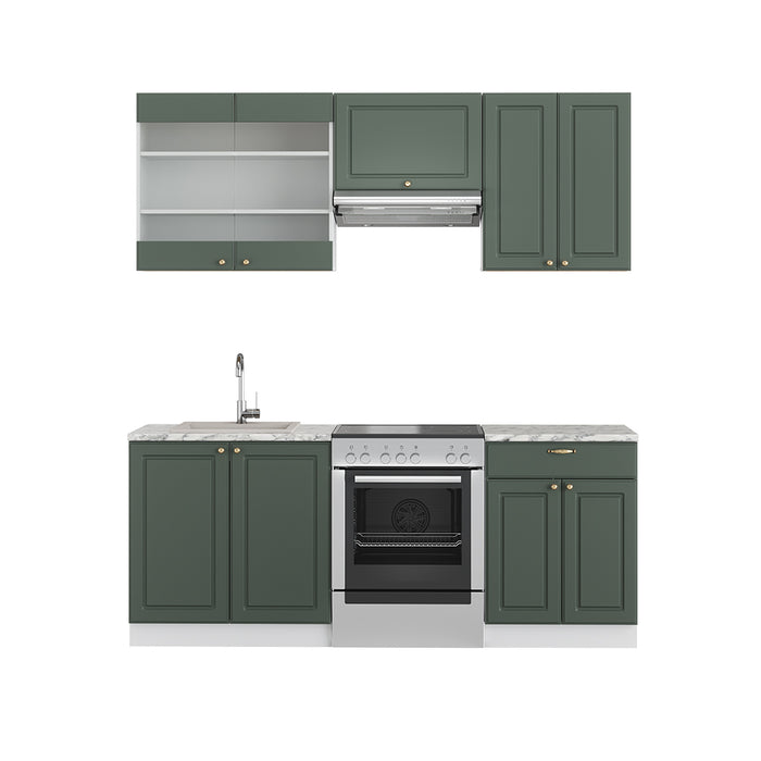 Vicco Cucina componibile Verde-oro Country House/Bianco 200 cm senza piano di lavoro