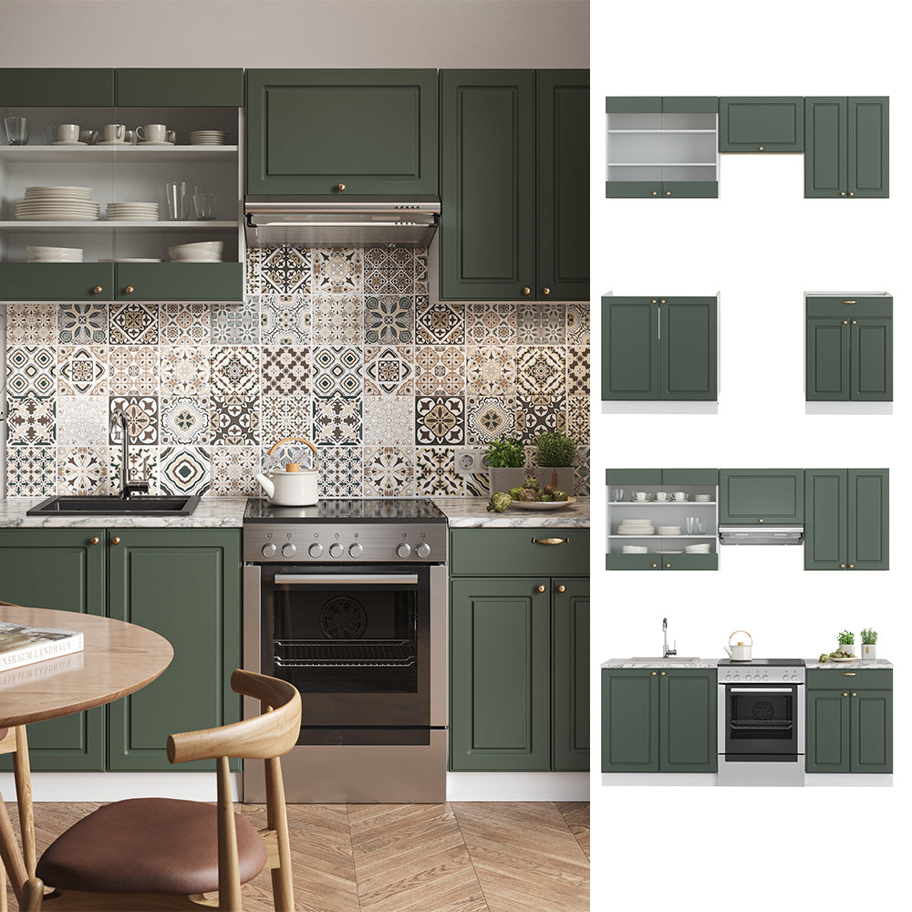 Vicco Cucina componibile Verde-oro Country House/Bianco 200 cm senza piano di lavoro