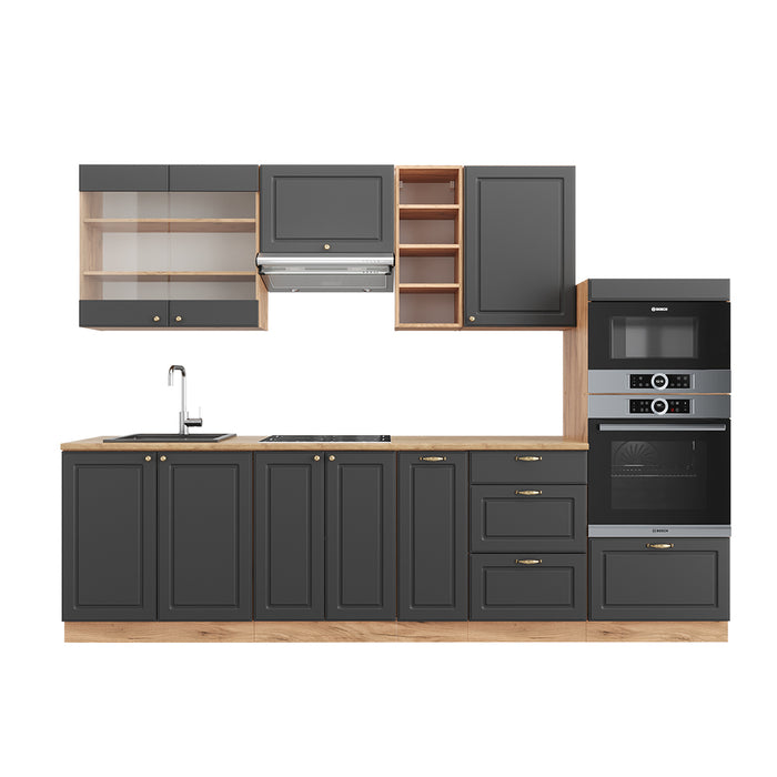 Vicco Cucina componibile Antracite Country House/oro Kraft Oak 280 cm senza piano di lavoro