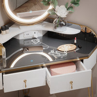 Vicco Tavolo da trucco ad angolo Bianco lucido 99 cm con specchio LED, sgabello e USB