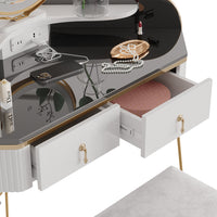 Vicco Tavolo da trucco ad angolo Bianco lucido 99 cm con specchio LED, sgabello e USB