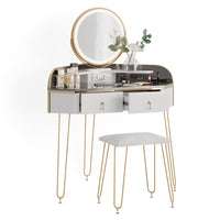 Vicco Tavolo da trucco ad angolo Bianco lucido 99 cm con specchio LED, sgabello e USB