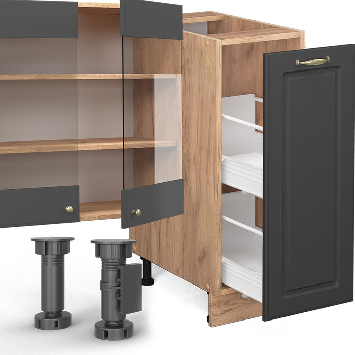 Vicco Cucina componibile Antracite Country House/oro Kraft Oak 280 cm senza piano di lavoro