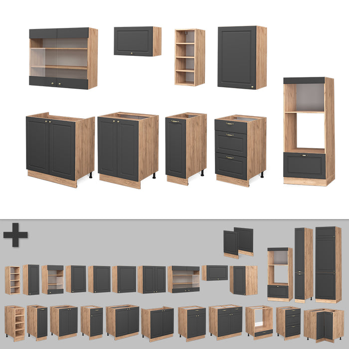 Vicco Cucina componibile Antracite Country House/oro Kraft Oak 280 cm , PL Marmo