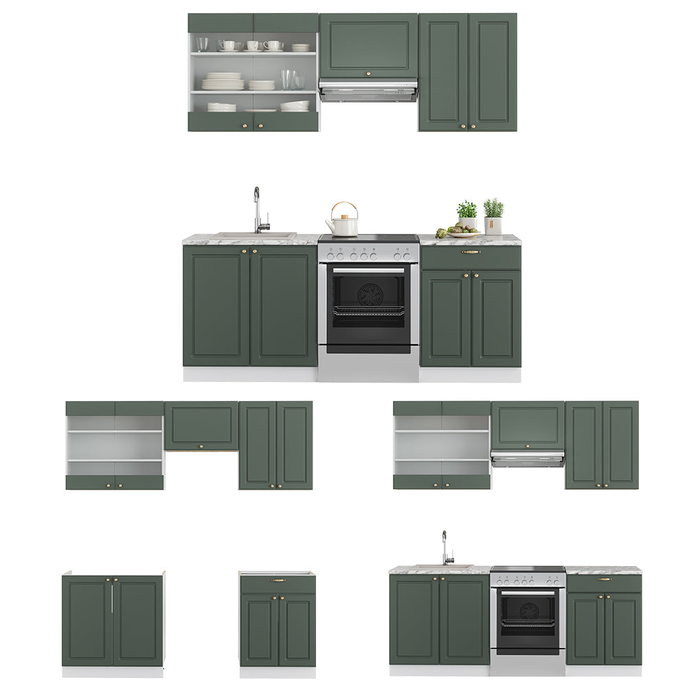 Vicco Cucina componibile Verde-oro Country House/Bianco 200 cm senza piano di lavoro