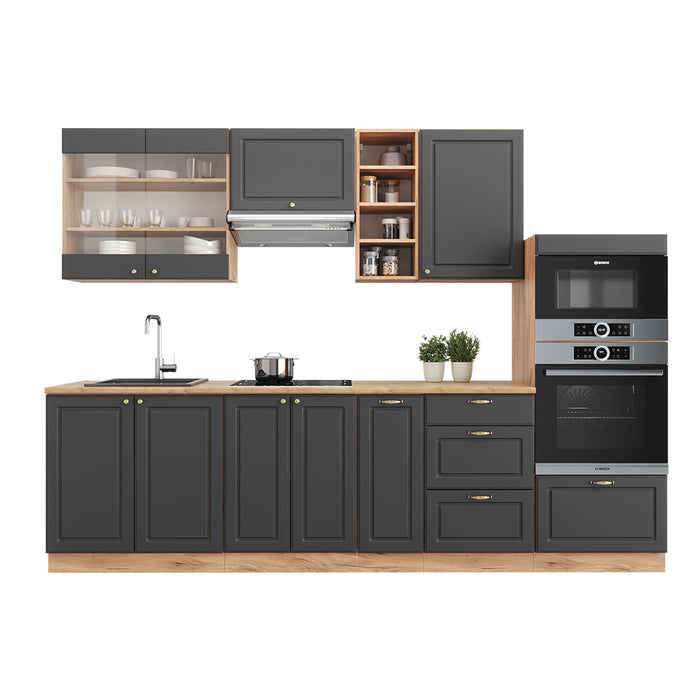 Vicco Cucina componibile Antracite Country House/oro Kraft Oak 280 cm senza piano di lavoro