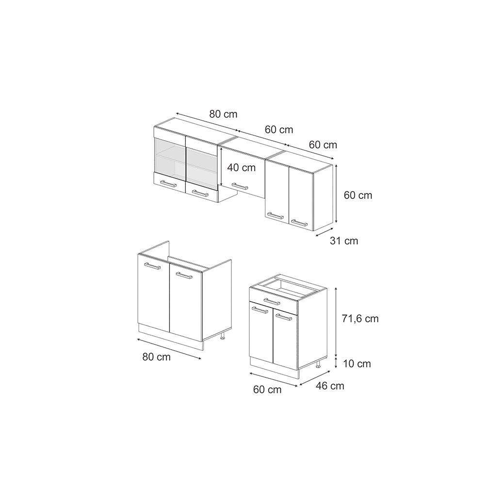 Vicco Cucina componibile Nero lucido/antracite 200 cm , PL Antracite