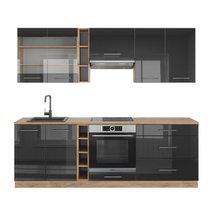 Vicco Cucina componibile Antracite lucido/oro power oak 235 cm , PL Rovere