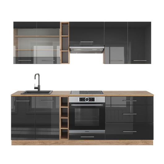 Vicco Cucina componibile Antracite lucido/oro power oak 235 cm , PL Rovere