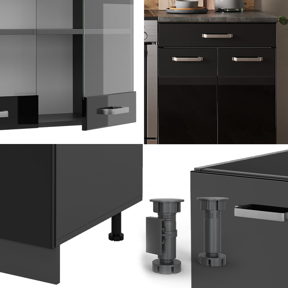 Vicco Cucina componibile Nero lucido/antracite 200 cm , PL Antracite