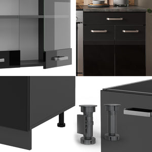 Vicco Cucina componibile Nero lucido/antracite 200 cm senza piano di lavoro