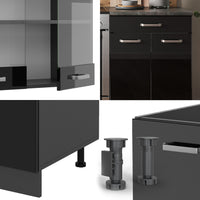 Vicco Cucina componibile Nero lucido/antracite 200 cm , PL Rovere