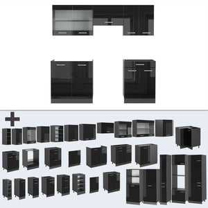 Vicco Cucina componibile Nero lucido/antracite 200 cm senza piano di lavoro