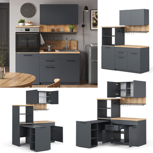 Vicco Cucina singola Antracite 160 cm con tavolo allungabile