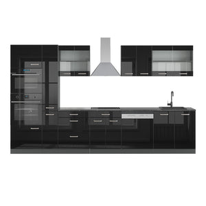 Vicco Mobile da cucina Nero lucido/antracite 350 cm con armadio alto, PL Antracite