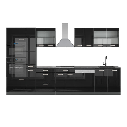 Vicco Mobile da cucina Nero lucido/antracite 350 cm con armadio alto, PL Antracite