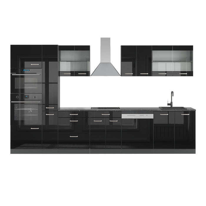 Vicco Mobile da cucina Nero lucido/antracite 350 cm con armadio alto, PL Antracite