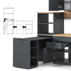 Vicco Cucina singola Antracite 160 cm con tavolo allungabile con striscia LED