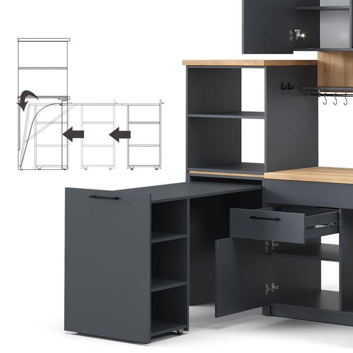 Vicco Cucina singola Antracite 160 cm con tavolo allungabile con striscia LED