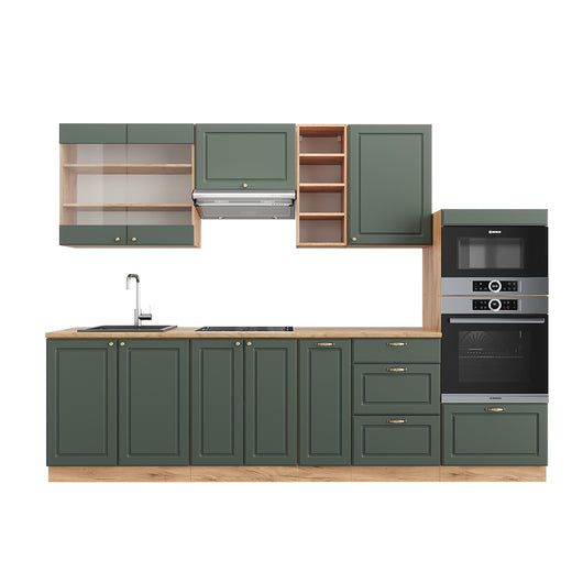 Vicco Cucina componibile Quercia verde-oro Country/oro Power 280 cm senza piano di lavoro