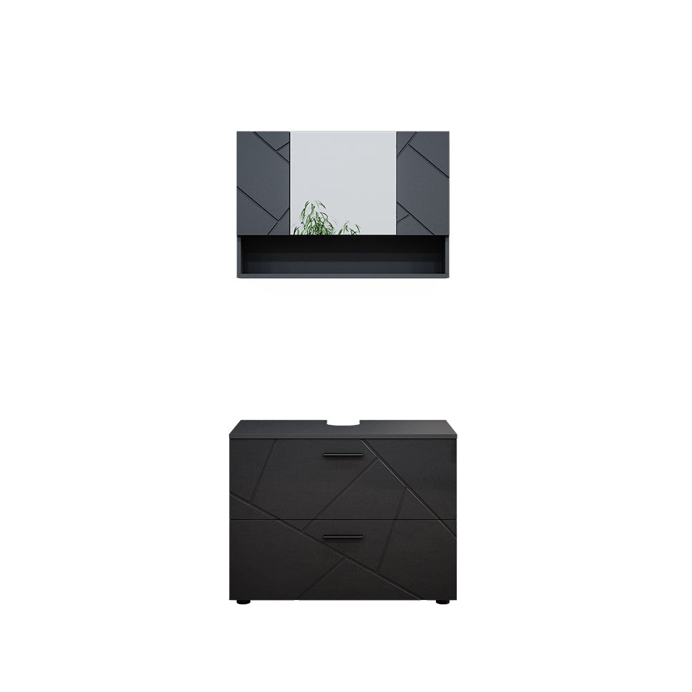 Vicco Set mobili bagno Antracite lucido 2 parti, mobile base 80 cm
