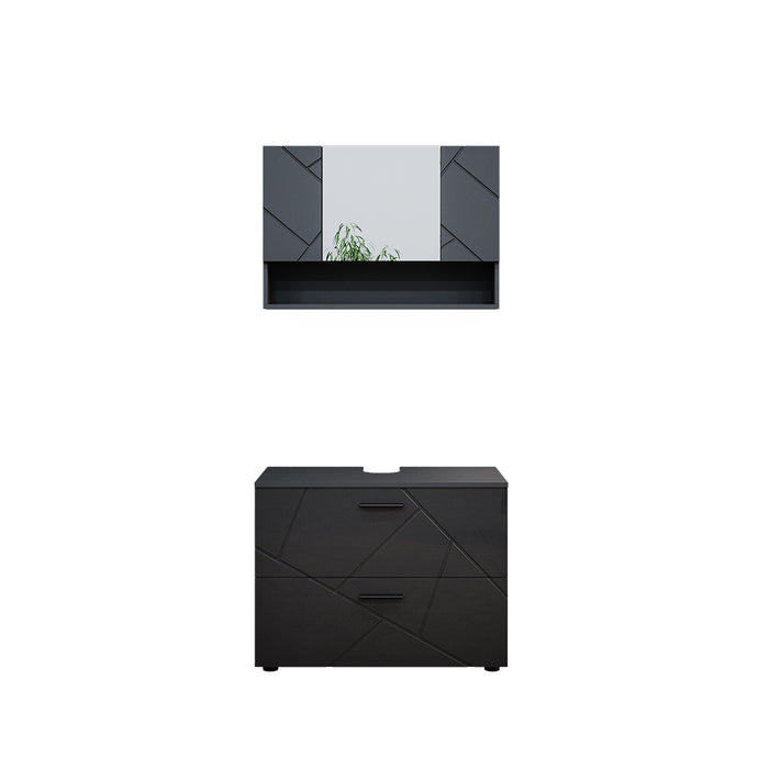 Vicco Set mobili bagno Antracite lucido 2 parti, mobile base 80 cm