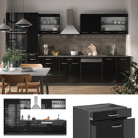 Vicco Mobile da cucina Nero lucido 350 cm con armadio alto, PL Marmo