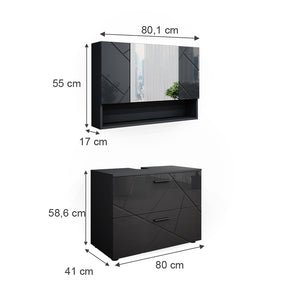 Vicco Set mobili bagno Antracite lucido 2 parti, mobile base 80 cm