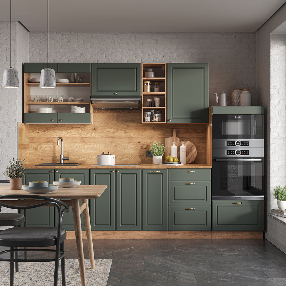 Vicco Cucina componibile Quercia verde-oro Country/oro Power 280 cm senza piano di lavoro